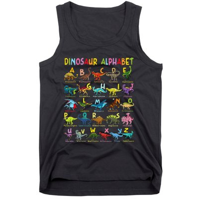 Types Of Dinosaurs Alphabet Az Abc Dino Identification Tank Top