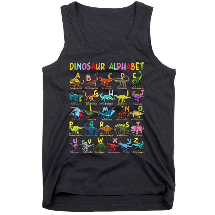 Types Of Dinosaurs Alphabet Az Abc Dino Identification Tank Top