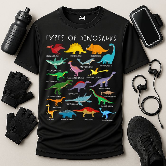 Types Of Dinosaurs Alphabet A-Z ABC Dino Identification Performance Shirt