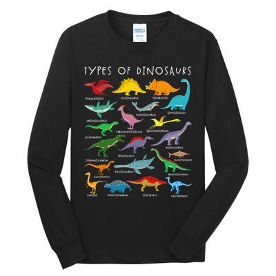 Types Of Dinosaurs Alphabet A-Z ABC Dino Identification Tall Long Sleeve T-Shirt