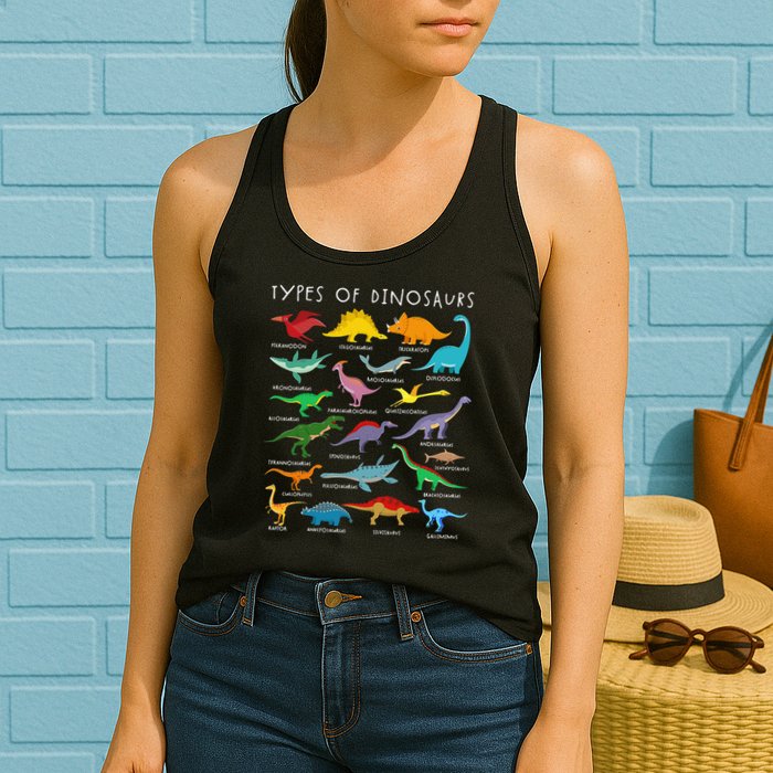 Types Of Dinosaurs Alphabet A-Z ABC Dino Identification Womens Tank Top