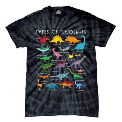 Types Of Dinosaurs Alphabet A-Z ABC Dino Identification Tie-Dye T-Shirt