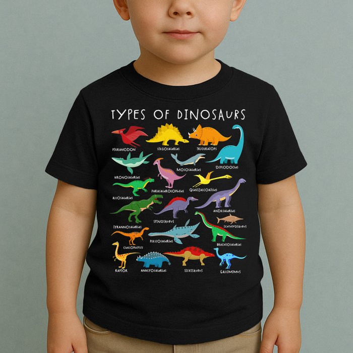 Types Of Dinosaurs Alphabet A-Z ABC Dino Identification Toddler T-Shirt