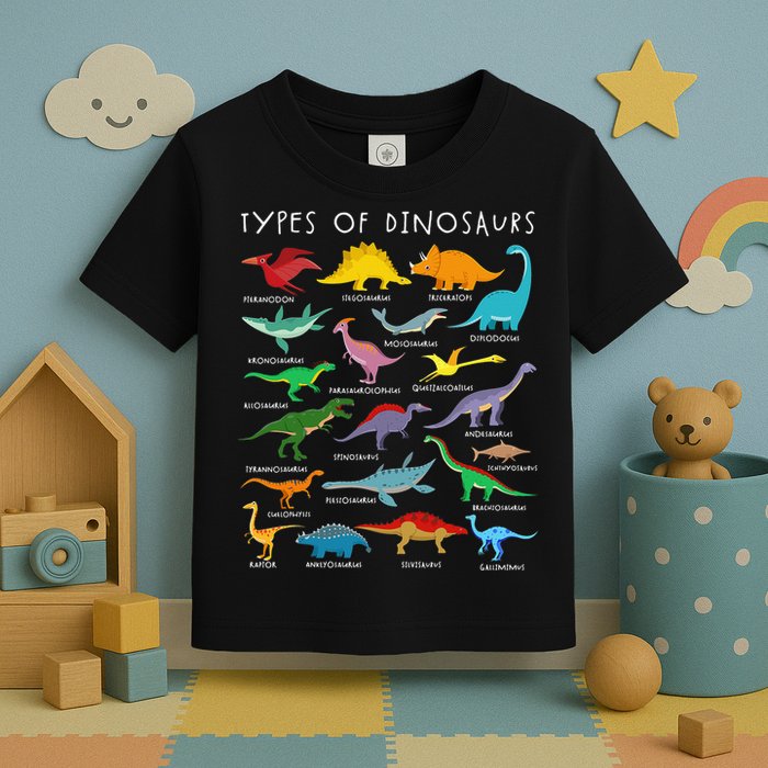 Types Of Dinosaurs Alphabet A-Z ABC Dino Identification Toddler T-Shirt