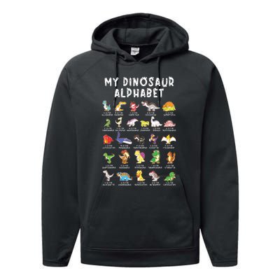 Types Of Dinosaurs Alphabet Dino Identification Performance Fleece Hoodie