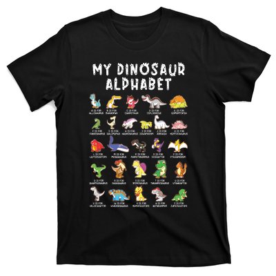 Types Of Dinosaurs Alphabet Dino Identification T-Shirt