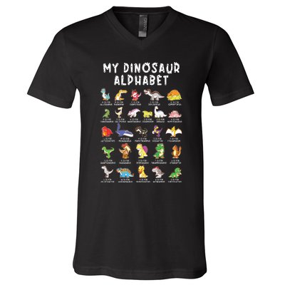 Types Of Dinosaurs Alphabet Dino Identification V-Neck T-Shirt