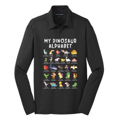 Types Of Dinosaurs Alphabet Dino Identification Silk Touch Performance Long Sleeve Polo