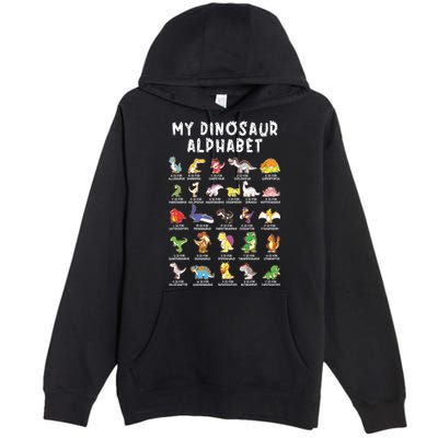 Types Of Dinosaurs Alphabet Dino Identification Premium Pullover Hoodie