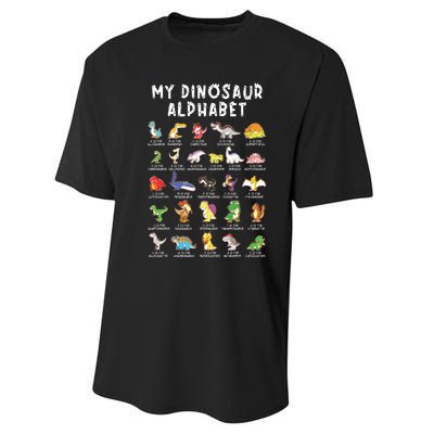 Types Of Dinosaurs Alphabet Dino Identification Performance Sprint T-Shirt