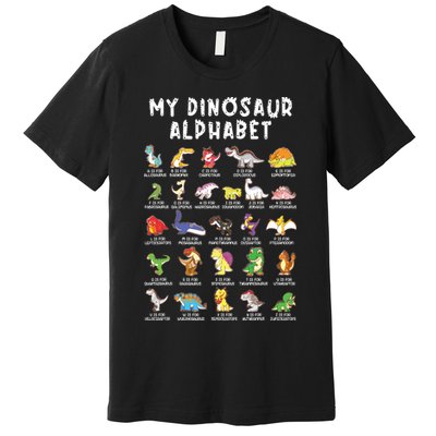 Types Of Dinosaurs Alphabet Dino Identification Premium T-Shirt