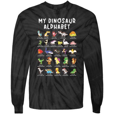 Types Of Dinosaurs Alphabet Dino Identification Tie-Dye Long Sleeve Shirt