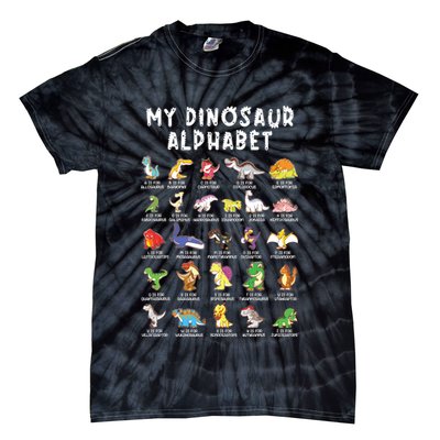 Types Of Dinosaurs Alphabet Dino Identification Tie-Dye T-Shirt