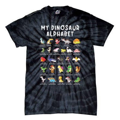 Types Of Dinosaurs Alphabet Dino Identification Tie-Dye T-Shirt