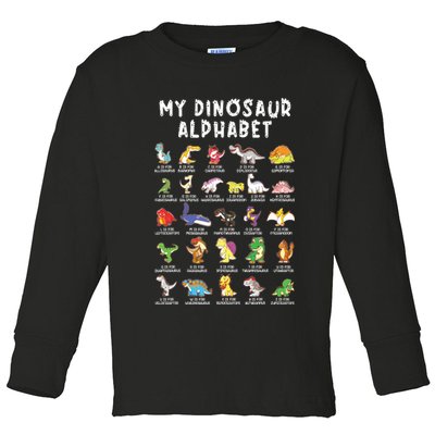 Types Of Dinosaurs Alphabet Dino Identification Toddler Long Sleeve Shirt