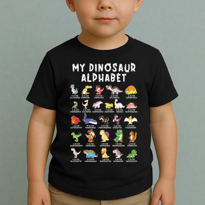 Types Of Dinosaurs Alphabet Dino Identification Toddler T-Shirt