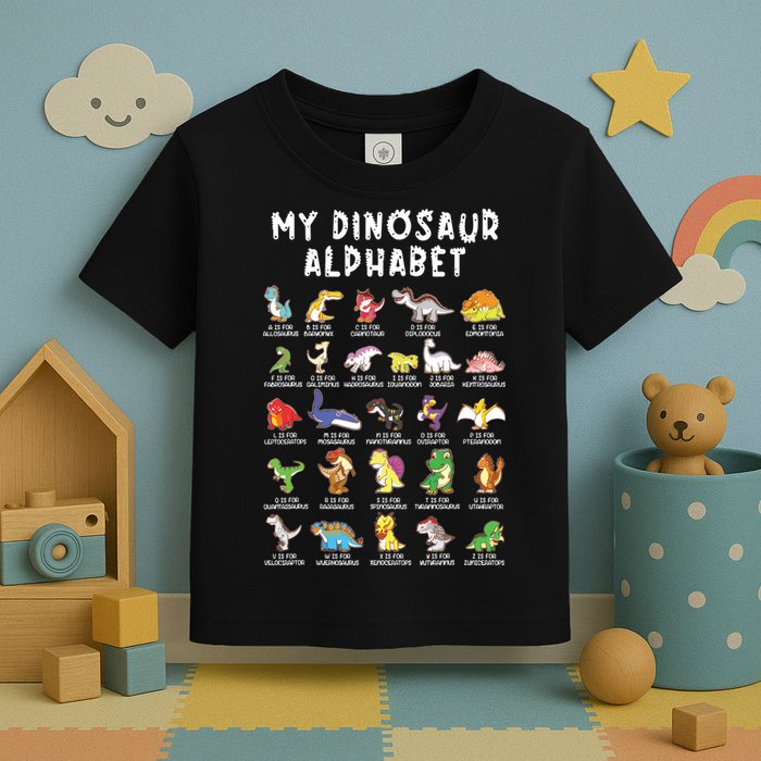 Types Of Dinosaurs Alphabet Dino Identification Toddler T-Shirt