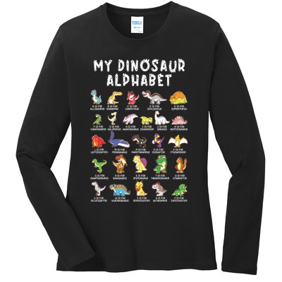 Types Of Dinosaurs Alphabet Dino Identification Ladies Long Sleeve Shirt