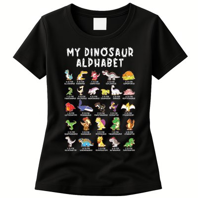 Types Of Dinosaurs Alphabet Dino Identification Womens T-Shirt
