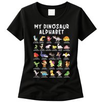 Types Of Dinosaurs Alphabet Dino Identification Womens T-Shirt