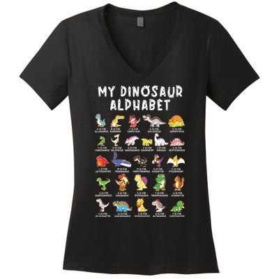 Types Of Dinosaurs Alphabet Dino Identification Women's V-Neck T-Shirt