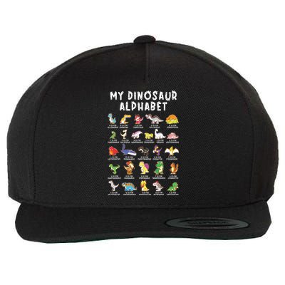 Types Of Dinosaurs Alphabet Dino Identification Wool Snapback Cap
