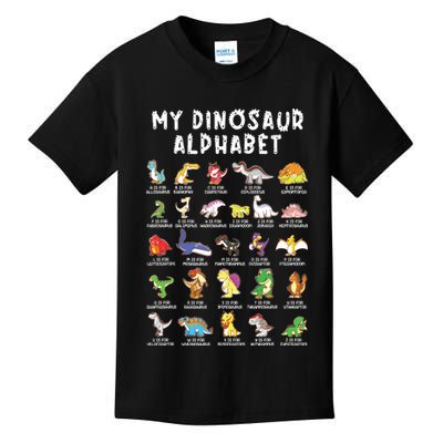 Types Of Dinosaurs Alphabet Dino Identification Kids T-Shirt
