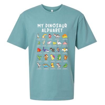 Types Of Dinosaurs Alphabet Dino Identification Sueded Cloud Jersey T-Shirt