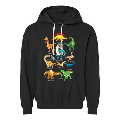 Types Of Dinosaurs Graphics Dino Identification Garment-Dyed Fleece Hoodie
