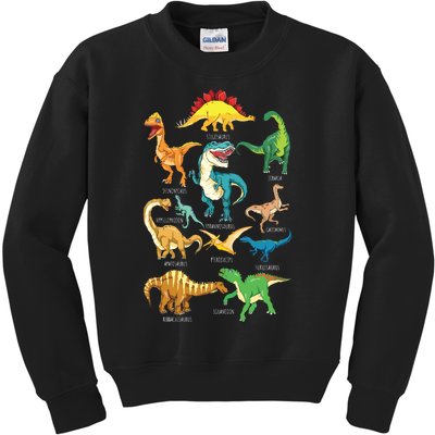 Types Of Dinosaurs Graphics Dino Identification Kids Sweatshirt