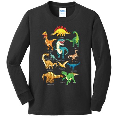 Types Of Dinosaurs Graphics Dino Identification Kids Long Sleeve Shirt