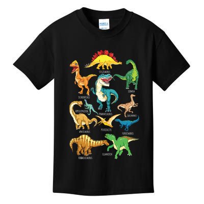 Types Of Dinosaurs Graphics Dino Identification Kids T-Shirt