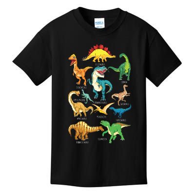 Types Of Dinosaurs Graphics Dino Identification Kids T-Shirt