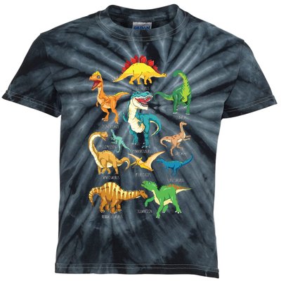 Types Of Dinosaurs Graphics Dino Identification Kids Tie-Dye T-Shirt