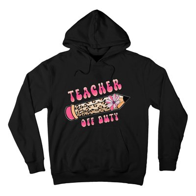 Teacher Off Duty Hello Summer Pink Leopard Pencil Teacher Hoodie