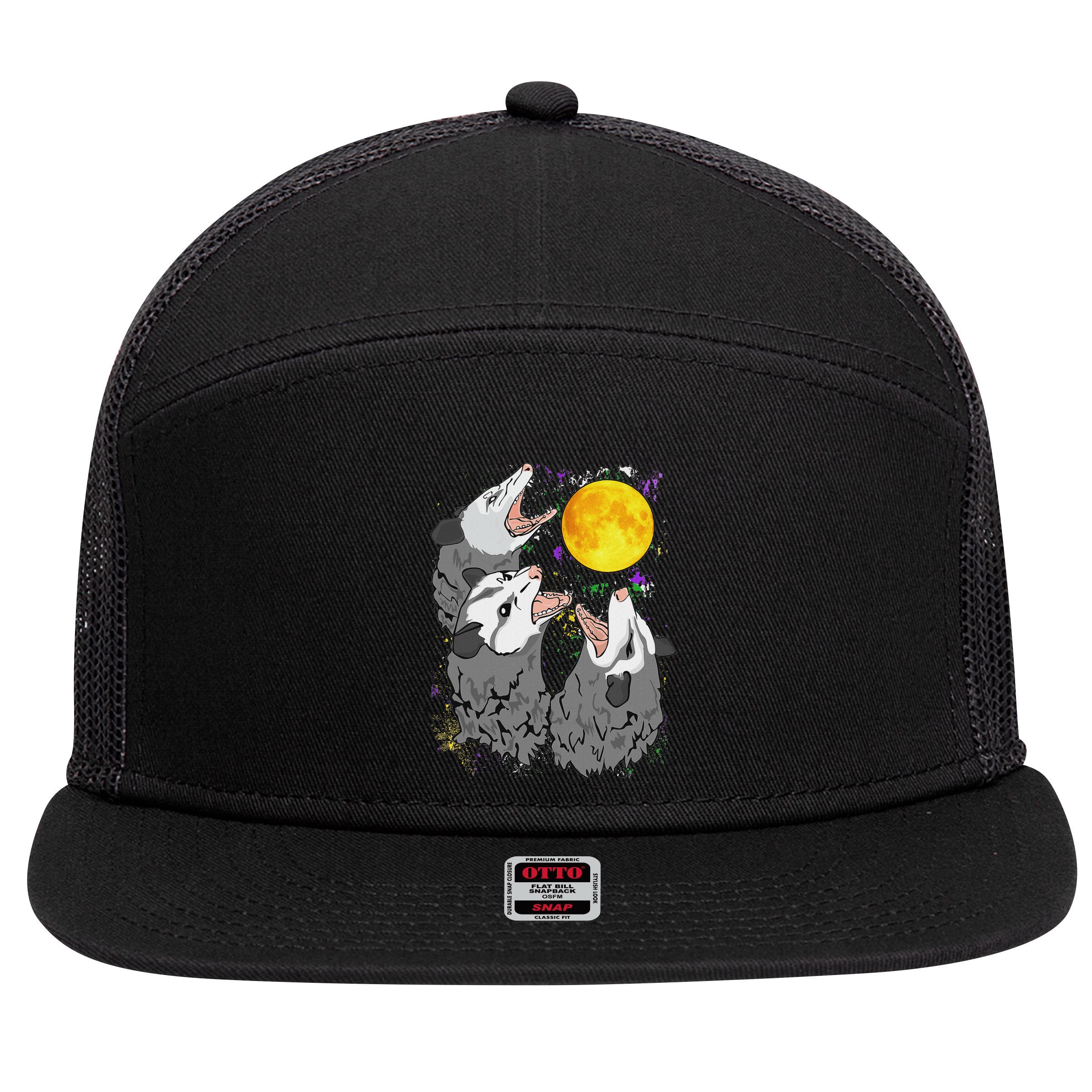 Three Opossum Dead Moon Possum Gifts Costumes 7 Panel Mesh Trucker Snapback Hat