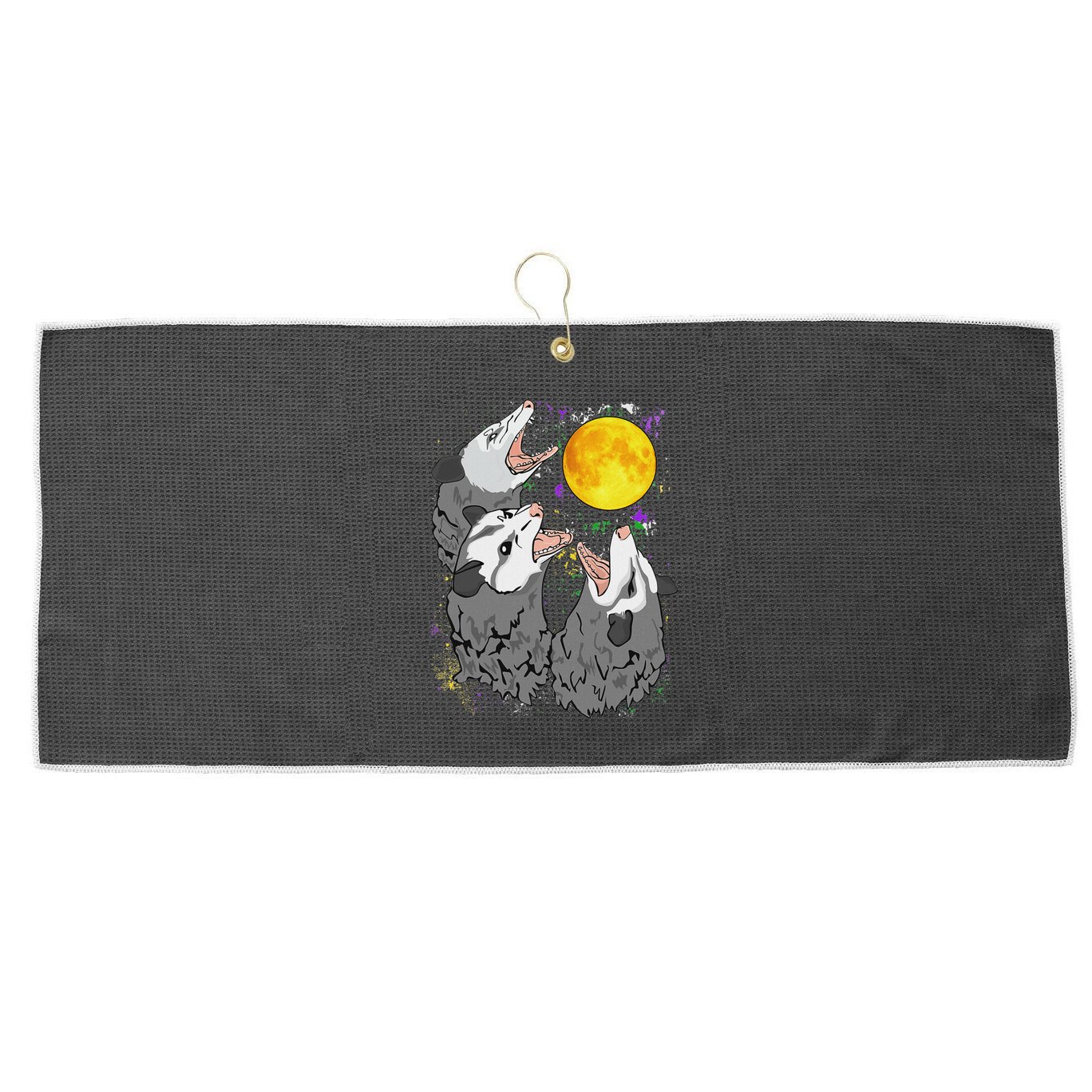 Three Opossum Dead Moon Possum Gifts Costumes Large Microfiber Waffle Golf Towel