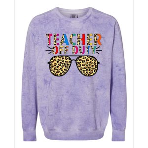 Teacher Off Duty Leopard Happy Last Day Of School Summer Colorblast Crewneck Sweatshirt