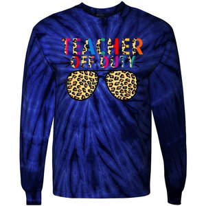 Teacher Off Duty Leopard Happy Last Day Of School Summer Tie-Dye Long Sleeve Shirt