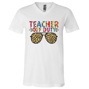 Teacher Off Duty Leopard Happy Last Day Of School Summer V-Neck T-Shirt