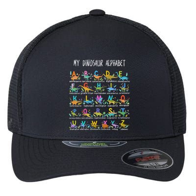 Types Of Dinosaurs Alphabet AZ ABC Dino Flexfit Unipanel Trucker Cap