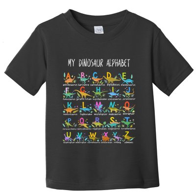 Types Of Dinosaurs Alphabet AZ ABC Dino Toddler T-Shirt