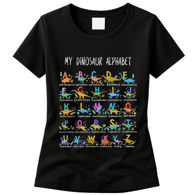 Types Of Dinosaurs Alphabet AZ ABC Dino Womens T-Shirt