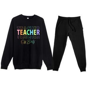 Teacher Off Duty Hello Summer Funny End of School Year Premium Crewneck Sweatsuit Set