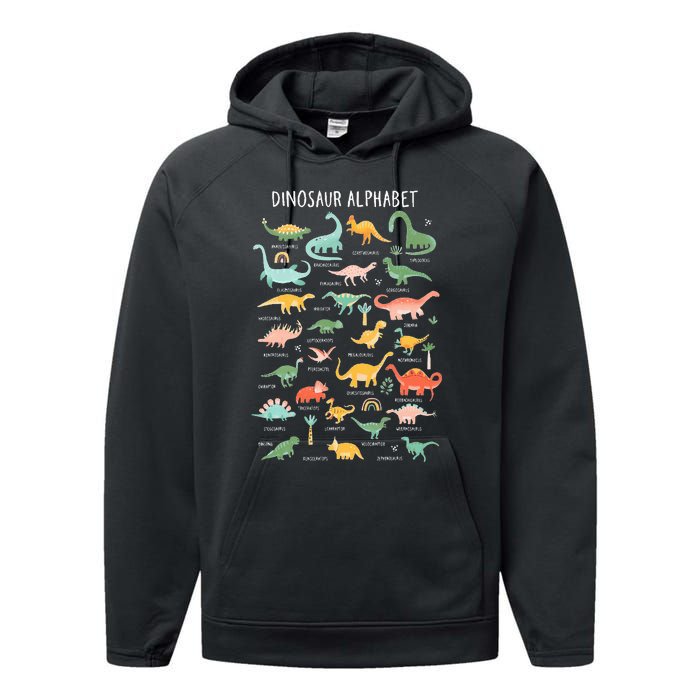 Types Of Dinosaurs Alphabet Identification Back To School Performance Fleece Hoodie