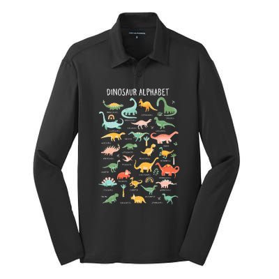 Types Of Dinosaurs Alphabet Identification Back To School Silk Touch Performance Long Sleeve Polo