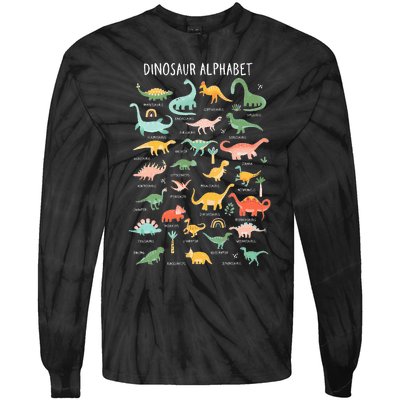 Types Of Dinosaurs Alphabet Identification Back To School Tie-Dye Long Sleeve Shirt