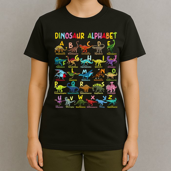 Types Of Dinosaurs Alphabet A Z Abc Dino Identification T-Shirt