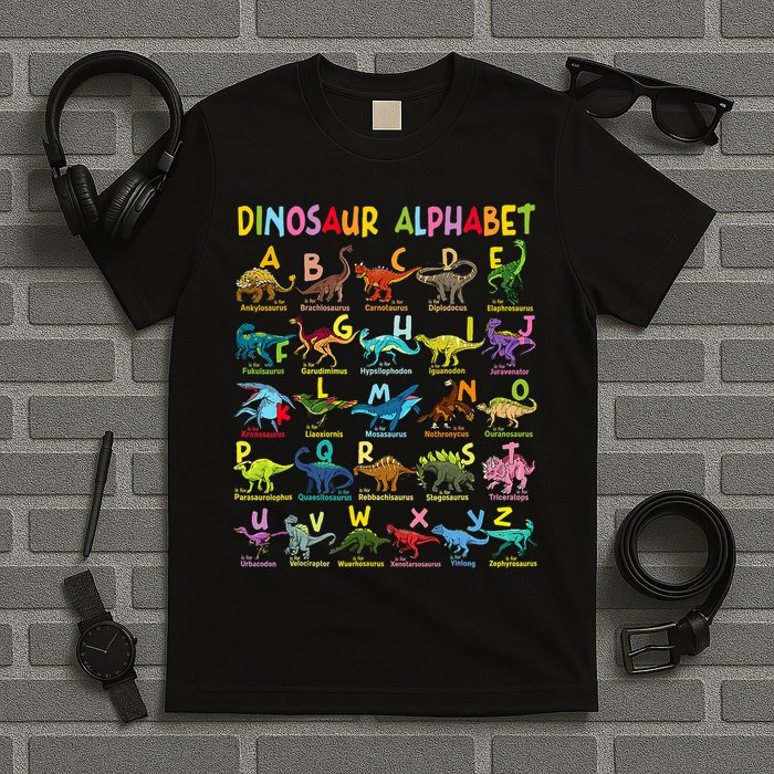 Types Of Dinosaurs Alphabet A Z Abc Dino Identification T-Shirt