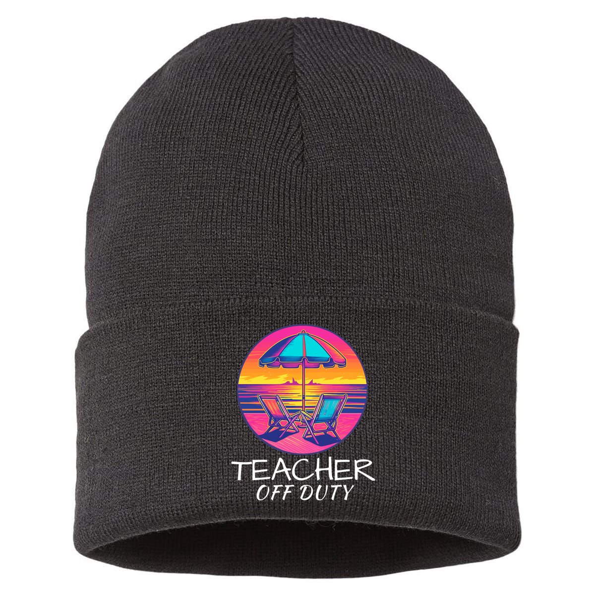 Teacher Off Duty, Last Day Of School, Funny Teacher Summer, Beach Life Sustainable Knit Beanie